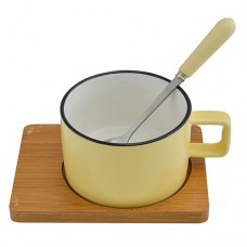 Чашка с подставкой и ложкой Stenson Village R85705 180мл желтая в коробке