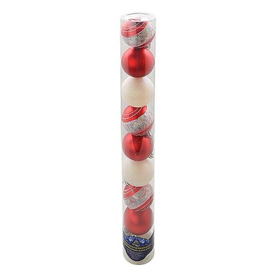 Купить Набор новогодних пластиковых шаров Круги 28148-8 d6см 9шт красный/белый Дом, сад, огород