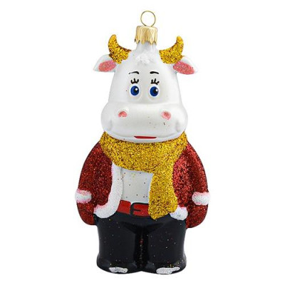 Купить Новогодняя игрушка пластиковая Бык в костюме h13см белый Дом, сад, огород