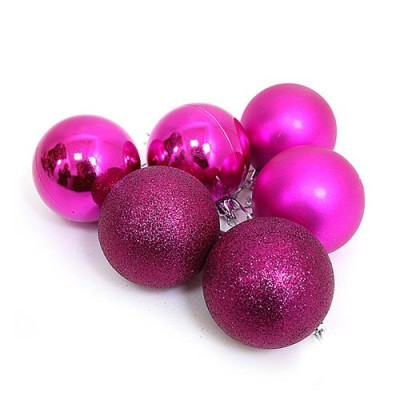 Купить Набор новогодних пластиковых шаров PINK 0580-6 d 6см 6шт малиновые Дом, сад, огород