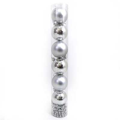 Купить Набор новогодних пластиковых шаров с бусами SILVER 1153-6 d 6см 6шт серебряные Дом, сад, огород