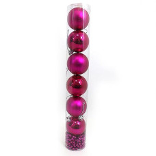 Купить Набор новогодних пластиковых шаров с бусами PINK 1154-6 d 6см 6шт малиновые Дом, сад, огород