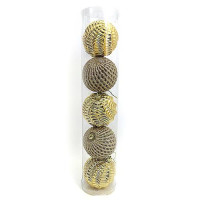 Набор новогодних пластиковых шаров Блеск золотой 1165-8 d 8см 5шт золотые