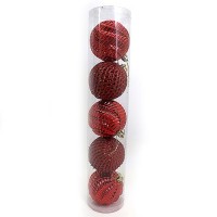 Набор новогодних пластиковых шаров Блеск красный 1166-8 d 8см 5шт красные