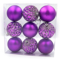 Набор новогодних пластиковых шаров Christmas 0899 d 8см 9шт фиолетовые