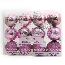 Купить Набор новогодних пластиковых шаров Christmas pink 0803-7 d 7см 12шт розовые Дом, сад, огород