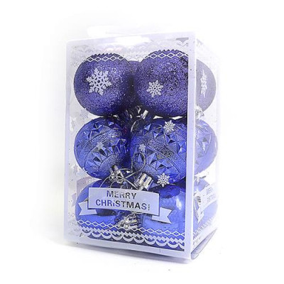 Купить Набор новогодних пластиковых шаров Christmas blue 0814 d 5см 12шт синие Дом, сад, огород