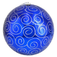 Новогодний пластиковый шар Big blue 4825-15BL d 15см глянцевый с узором синий