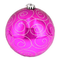 Новогодний пластиковый шар Big pink 4825-15BL d 15см глянцевый с узором розовый