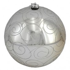 Купить Новогодний пластиковый шар Big silver 4825-15 d 15см глянцевый с узором серебряный Дом, сад, огород