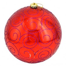 Купить Новогодний пластиковый шар Big red 4825-15RD d 15см глянцевый с узором красный Дом, сад, огород