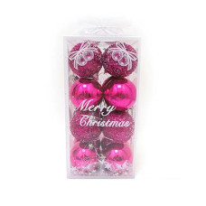 Набор новогодних пластиковых шаров Merry Christmas 7334-6 d 6см 16шт малиновые