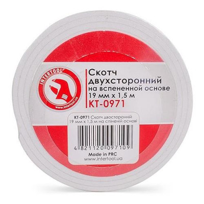 Скотч двухсторонний Intertool KT-0971 на вспененнной основе 19мм 1.5м Купить Скотч двухсторонний Intertool KT-0971 на вспененнной основе 19мм 1.5м Дом, сад, огород
