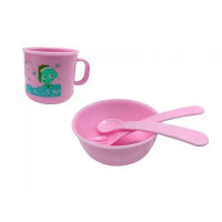 Набор посуды Бусинка 123 пластиковый 4 предмета розовый