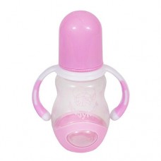 Бутылочка пластиковая Бусинка 1109 с ручками и силиконовой соской приталенная 150мл розовая