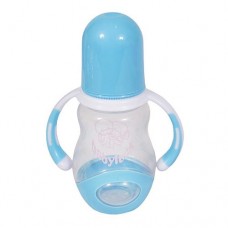 Бутылочка пластиковая Бусинка 1109 с ручками и силиконовой соской приталенная 150мл голубая