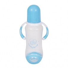 Бутылочка пластиковая Бусинка 1110 с ручками и силиконовой соской приталенная 280мл голубая