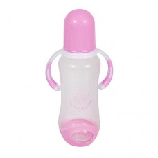 Бутылочка пластиковая Бусинка 1110 с ручками и силиконовой соской приталенная 280мл розовая