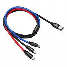 Кабель Baseus Three Primary Colors 3 в 1 Micro USB plus Lightning plus USB Tyre-C длина 0.3м черный