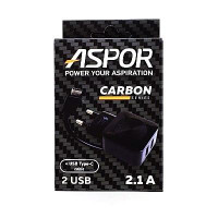Сетевое зарядное устройство Aspor F13C 5V/2.1A 2USB плюс Type-C кабель черное