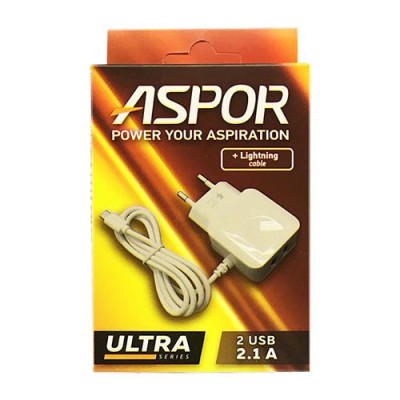 Сетевое зарядное устройство Aspor F13C 5V/2.1A 2USB плюс Lightning кабель черное Купить Сетевое зарядное устройство Aspor F13C 5V/2.1A 2USB плюс Lightning кабель черное Бытовая техника