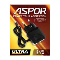 Купить Сетевое зарядное устройство Aspor F14 5V/2.1A 2USB плюс Tyre-C кабель черное Бытовая техника