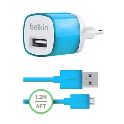 Купить Сетевое зарядное устройство Belkin F8J107 1A 1USB плюс кабель Micro USB голубое Бытовая техника