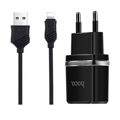 Купить Сетевое зарядное устройство Hoco C12 2.4A 2USB плюс кабель Lightning USB черное Бытовая техника