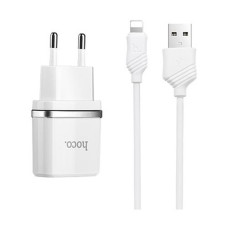 Сетевое зарядное устройство Hoco C12 2.4A 2USB плюс кабель Lightning USB белое