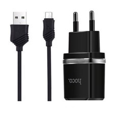 Сетевое зарядное устройство Hoco C12 2.4A 2USB плюс кабель Micro USB черное
