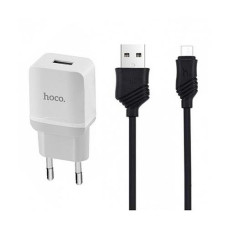 Сетевое зарядное устройство Hoco C22А 2.4A 1USB плюс кабель Micro USB черное