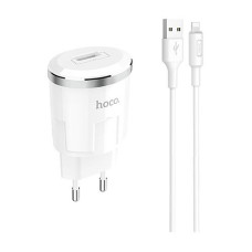 Сетевое зарядное устройство Hoco C37A Thunder 2.4A USB плюс кабель Lightning USB белое