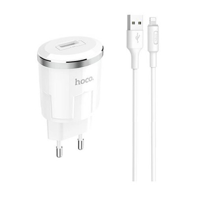 Купить Сетевое зарядное устройство Hoco C37A Thunder 2.4A USB плюс кабель Lightning USB белое Бытовая техника