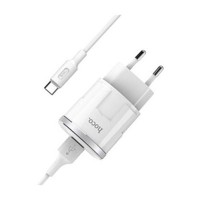 Купить Сетевое зарядное устройство Hoco C37A Thunder 2.4A 1USB плюс кабель USB Type-C белое Бытовая техника