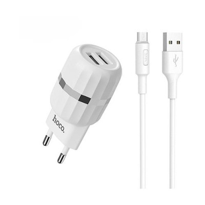 Купить Сетевое зарядное устройство Hoco C41A Wisdom wit 2.4A 2USB плюс кабель Micro USB белое Бытовая техника