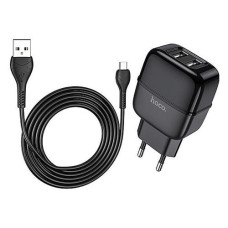 Сетевое зарядное устройство Hoco C77A Highway dual 2.4A 2USB кабель Lightning USB черное