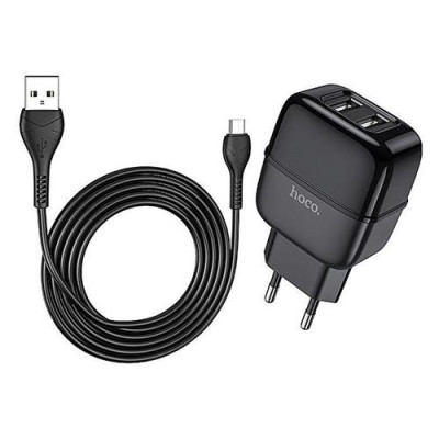 Сетевое зарядное устройство Hoco C77A Highway dual 2.4A 2USB кабель Lightning USB черное Купить Сетевое зарядное устройство Hoco C77A Highway dual 2.4A 2USB кабель Lightning USB черное Бытовая техника