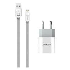 Сетевое зарядное устройство Usams J-TU 2.4A 2USB плюс кабель Lightning USB белое