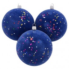 Купить Набор новогодних пластиковых шаров "Бархат со звездочками" d=10см, 6шт, цвет синий Дом, сад, огород