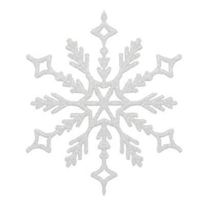 Купить Набор новогодних пластиковых игрушек Снежинка d=15см 10шт белая с блестками Дом, сад, огород