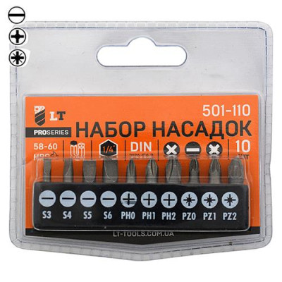 Купить Набор бит LT/Maxidrill 501-110 25мм 10шт S3 S4 S5 S6 PH0 PH1 PH2 PZ0 PZ1 PZ2 Инструмент и оборудование