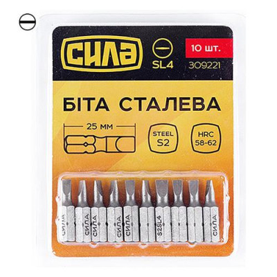 Купить Бита Сила 309221 SL4x25мм 10шт Инструмент и оборудование