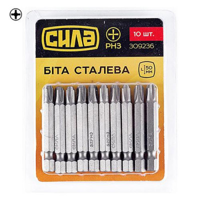 Купить Бита Сила 309236 РН3x50мм 10шт Инструмент и оборудование