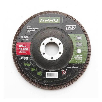 Круг лепестковый торцевой Apro 830454 Р60 прямой 125мм Т27 Купить Круг лепестковый торцевой Apro 830454 Р60 прямой 125мм Т27 Инструмент и оборудование