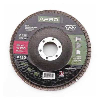 Круг лепестковый торцевой Apro 830457 Р120 прямой 125мм Т27 Купить Круг лепестковый торцевой Apro 830457 Р120 прямой 125мм Т27 Инструмент и оборудование
