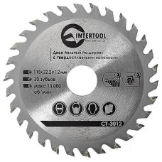 Купить Диск пильный по дереву Intertool CT-3012 с твердосплавными напайками 115х22х1.4мм 30 зубьев Инструмент и оборудование