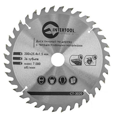 Диск пильный по дереву Intertool CT-3020 с твердосплавными напайками 200х25.4х1.5мм 36 зубьев Купить Диск пильный по дереву Intertool CT-3020 с твердосплавными напайками 200х25.4х1.5мм 36 зубьев Инструмент и оборудование