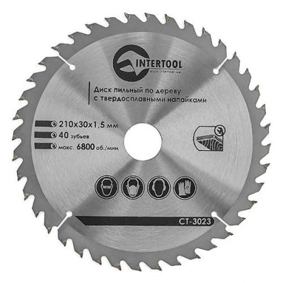 Купить Диск пильный по дереву Intertool CT-3023 с твердосплавными напайками 210х30мм 40 зубьев 6800об/мин Инструмент и оборудование