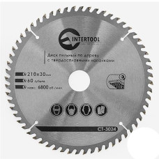 Купить Диск пильный по дереву Intertool CT-3024 с твердосплавными напайками 210х30мм 60 зубьев 6800об/мин Инструмент и оборудование