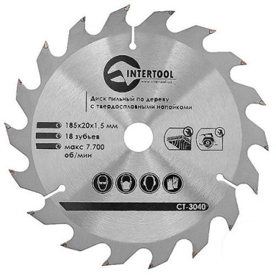 Купить Диск пильный по дереву Intertool CT-3040 с твердосплавными напайками 185х20х1.5мм 18 зубьев Инструмент и оборудование